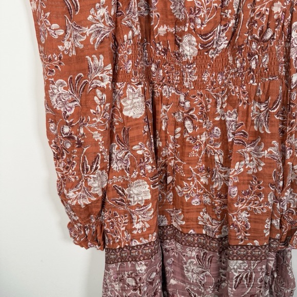 Women's Wonderly Dress Short Peasant Long Sleeve Victorian Burnt Orange Medium - Picture 3 of 6